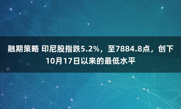 融期策略 印尼股指跌5.2%，至7884.8点，创下10月17日以来的最低水平